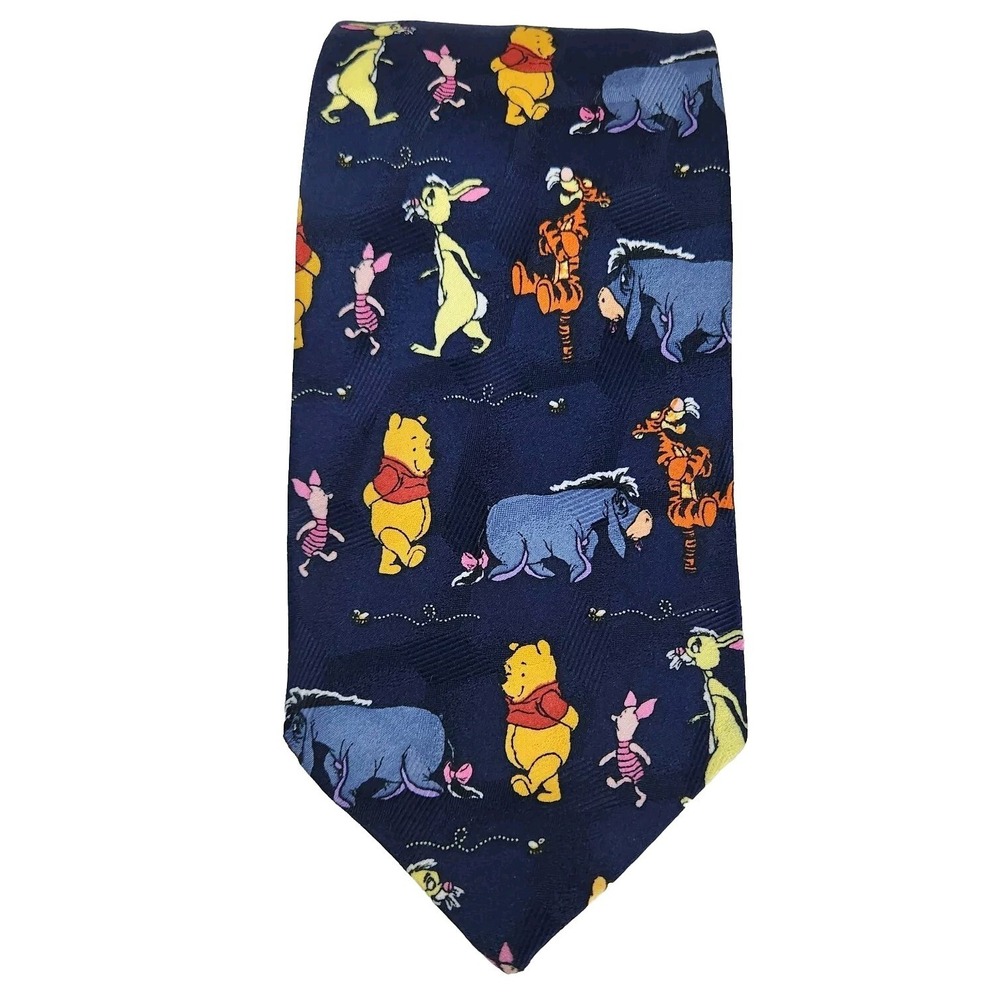 Disney POOH Tie Winnie The‎ Pooh Piglet Tigger Eeyore Polyester Blue Necktie